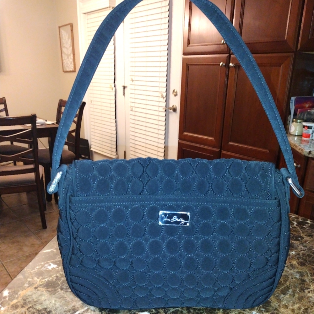 Vera Bradley Black Quilted Rounded Foldover Shoulder Bag